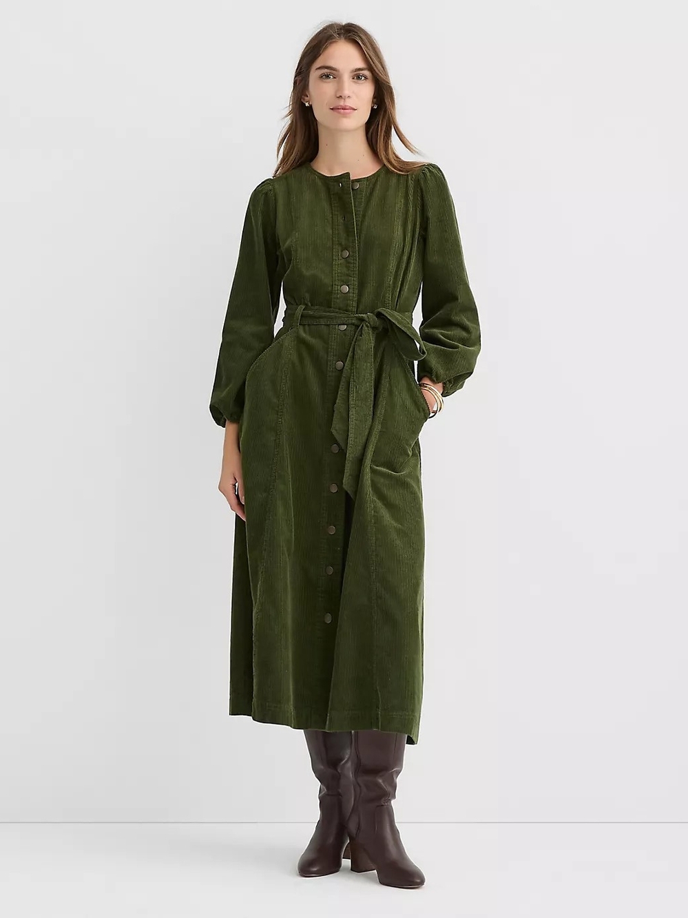 LOFT Corduroy Midi Dress with Tie Belt